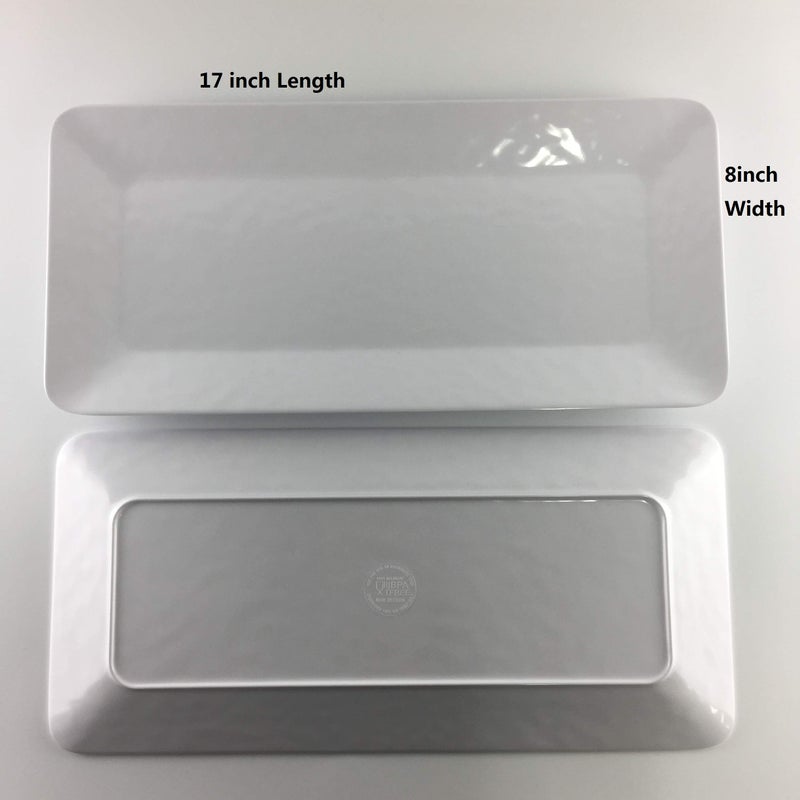 Luna Gift Set of 2 17 inch Melamine Serving Tray/Large Rectangular Serving Platters for Holiday Home Party,Break-resistant and Lightweight,Hammered Finish(White Color) - Image 3